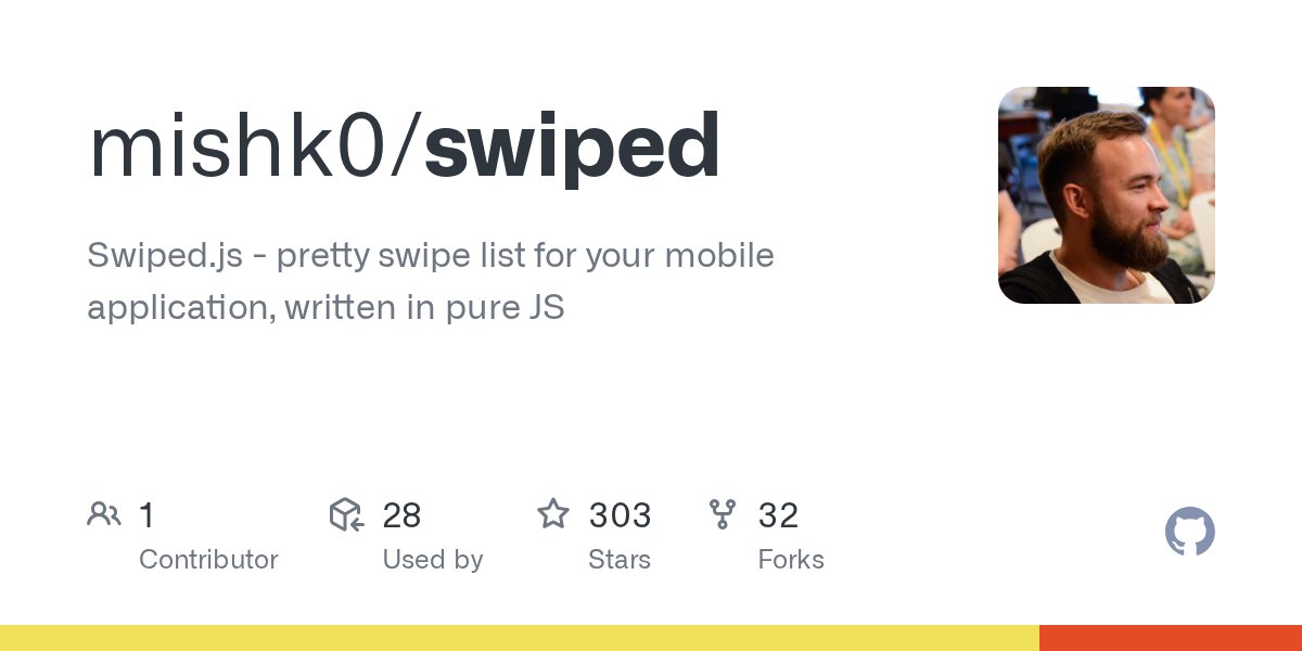 DrJsRepo's tweet card. Swiped.js - pretty swipe list for your mobile application, written in pure JS - mishk0/swiped