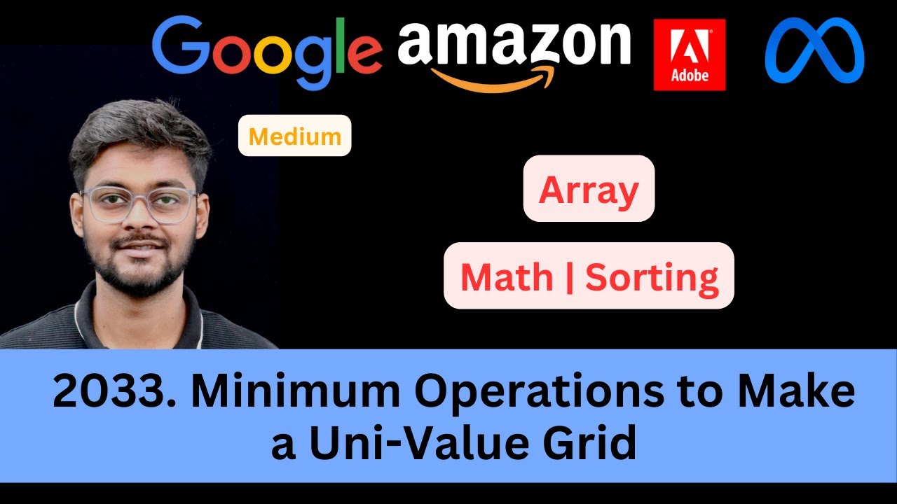codeharmonyHQ's tweet card. LeetCode 2033 Minimum Operations to Make a Uni Value Grid | Array |...