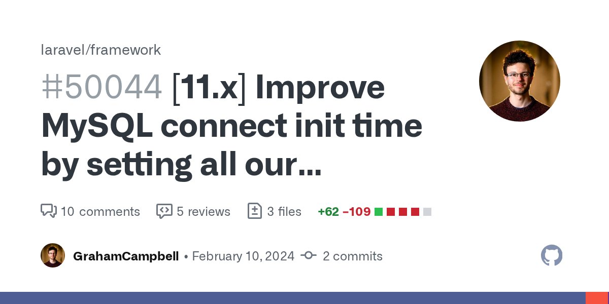 GrahamJCampbell's tweet card. The current code does multiple round-trips to set all the variables we need for our config, both because there are multiple commands to run, but also because it's using prepare, for many of...