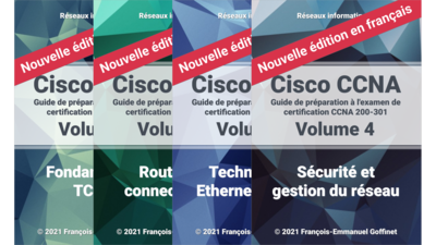 leanpub's tweet card. Ce lot comprend les quatre volumes du guide préparation à l'examen de certification Cisco CCNA 200-301.