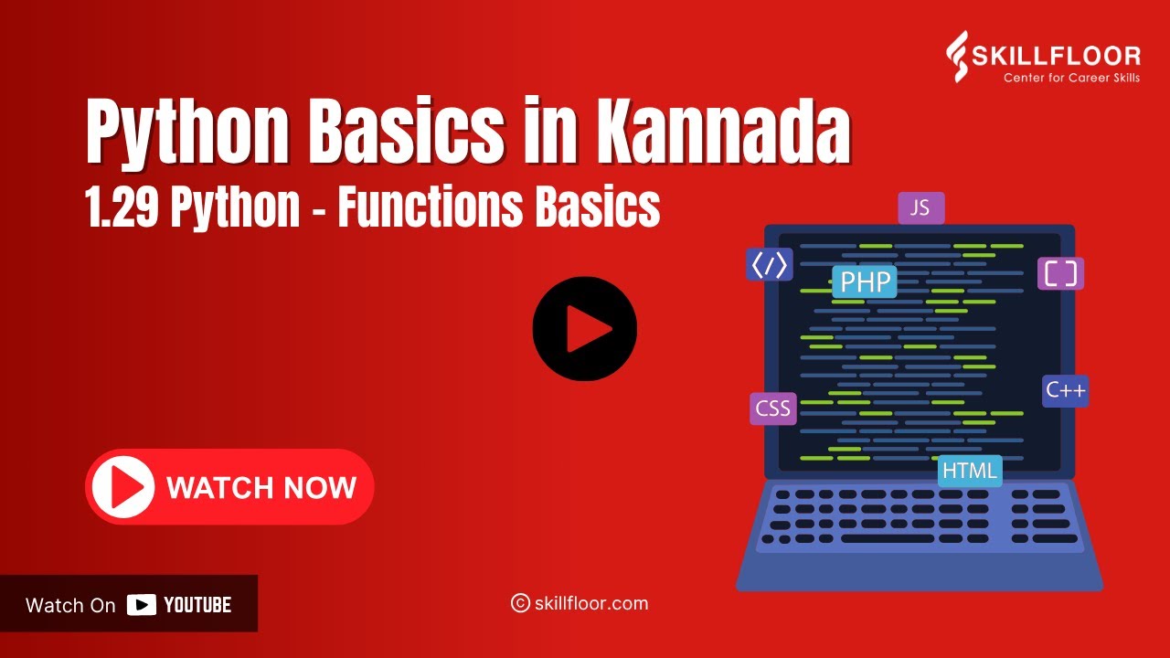 skillfloor's tweet card. Python Functions Basics | Python Courses in Kannada (ಕನ್ನಡ) |...