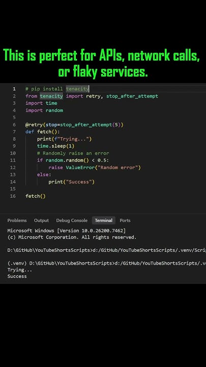 DevAsService's tweet card. Python Can Retry Any Function Automatically #Python #CodingShorts...