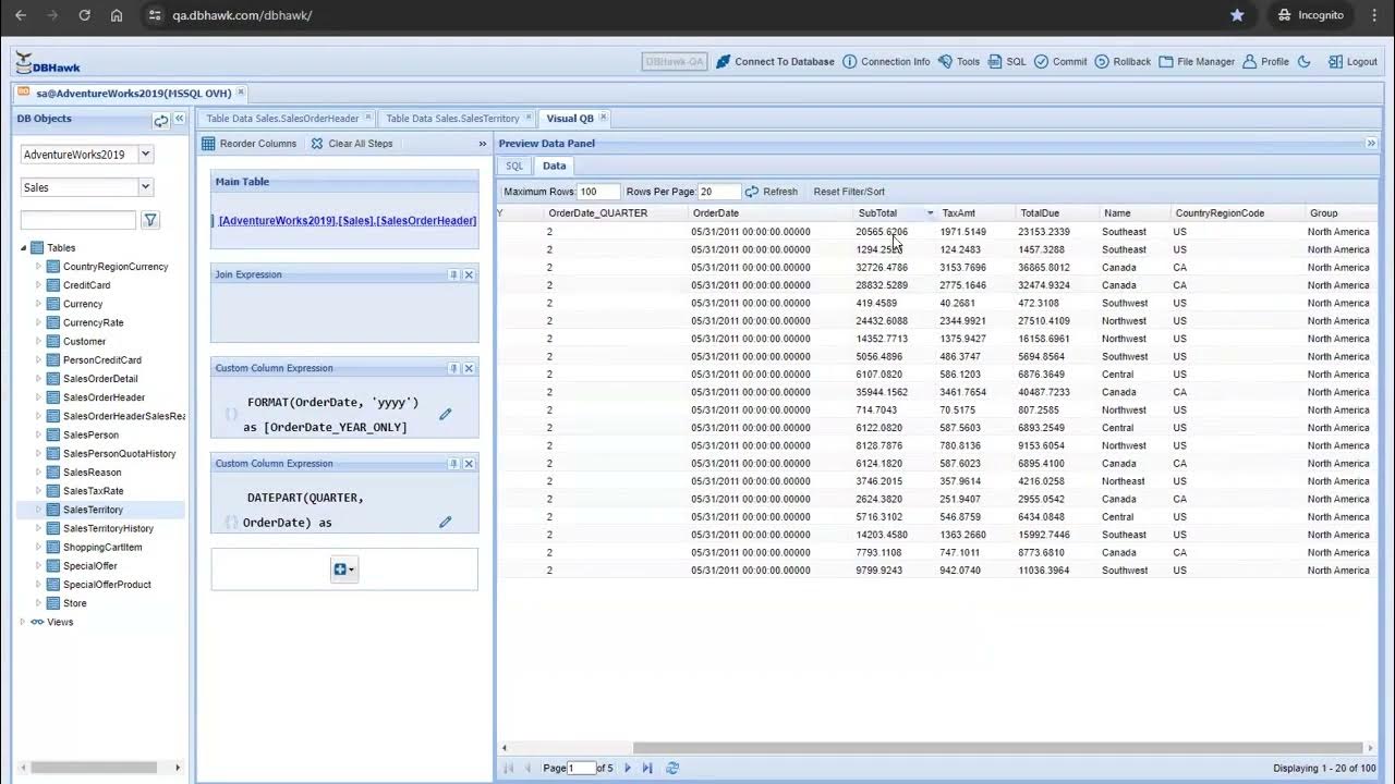 DBHawkSQLTool's tweet card. DBHawk visual query builder