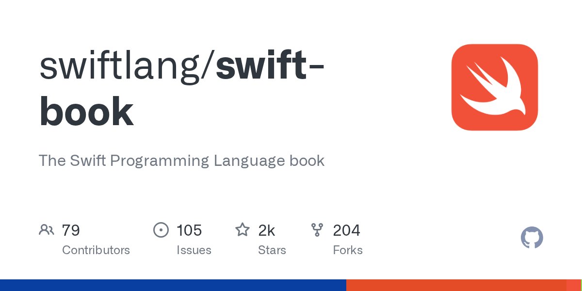 swift_mono's tweet card. The Swift Programming Language book. Contribute to swiftlang/swift-book development by creating an account on GitHub.