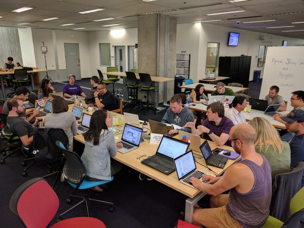 SanDiegoPython's tweet card. We will be at Qualcomm Building Q (this is the indoor amphitheater we were at in 2022 and before Covid). **Note:** Unfortunately, this event will **NOT** be live-streamed