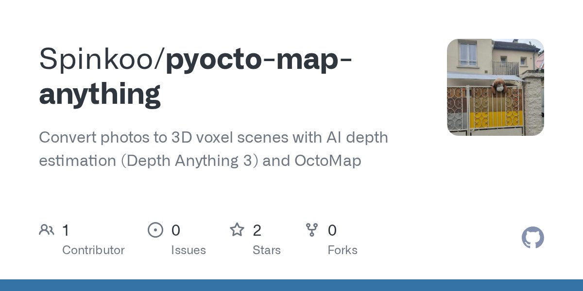 Spinkoo535944's tweet card. Convert photos to 3D voxel scenes with AI depth estimation (Depth Anything 3) and OctoMap - Spinkoo/pyocto-map-anything