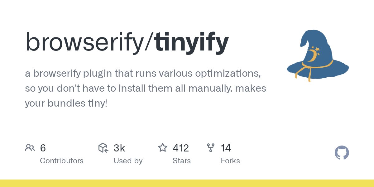 goto_bus_stop's tweet card. a browserify plugin that runs various optimizations, so you don't have to install them all manually. makes your bundles tiny! - browserify/tinyify