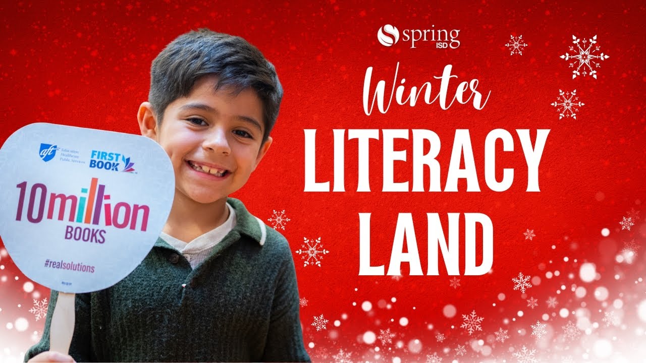 SpringISD's tweet card. Winter Literacy Land - Giving the Gift of Literacy