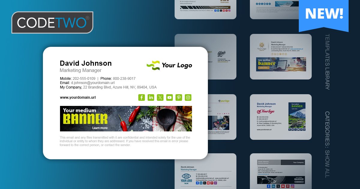 CodeTwoSoftware's tweet card. Discover new email signature, disclaimer and autoresponder templates: designed by experts, optimized for every email app.