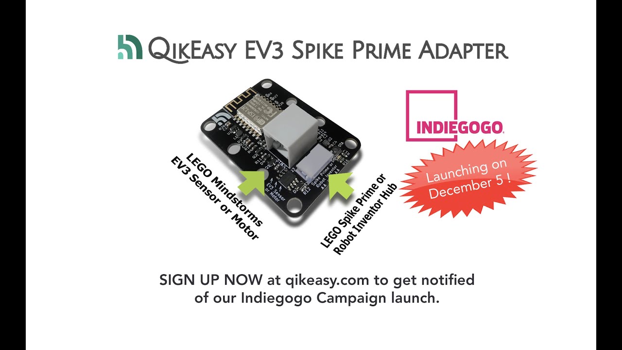 HelloRobotAcad's tweet card. Introducing to QikEasy EV3 Spike Prime Adapter. Launching on December...