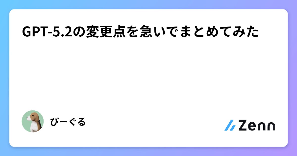 beagle_dog_inu's tweet card. GPT-5.2の変更点を急いでまとめてみた