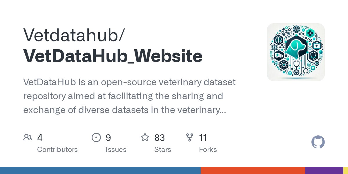 johanan2001's tweet card. VetDataHub is an open-source veterinary dataset repository aimed at facilitating the sharing and exchange of diverse datasets in the veterinary field. - Vetdatahub/VetDataHub_Website
