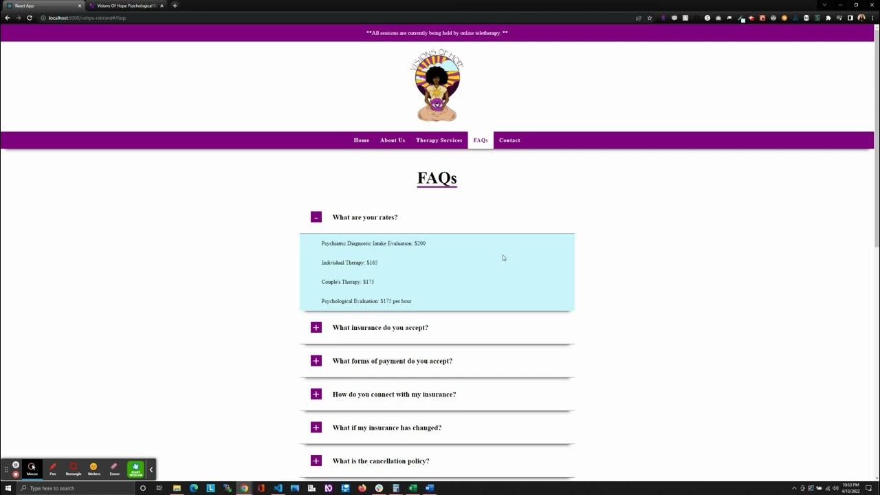 artsycoder533's tweet card. Visions of Hope Rebrand Video Demo, Part 5: Added FAQ page & styling.