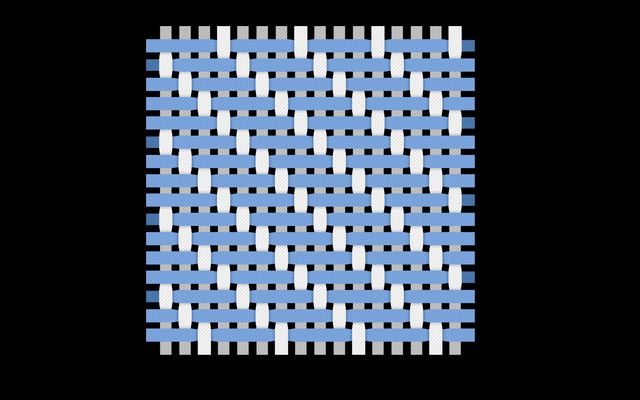 kevinjcode's tweet card. I've been working on a 3D visualization of weaving, and because it's complex I realized breaking it down into pieces would be beneficial. So this is a 2D visualization of woven fabric, using d3...
