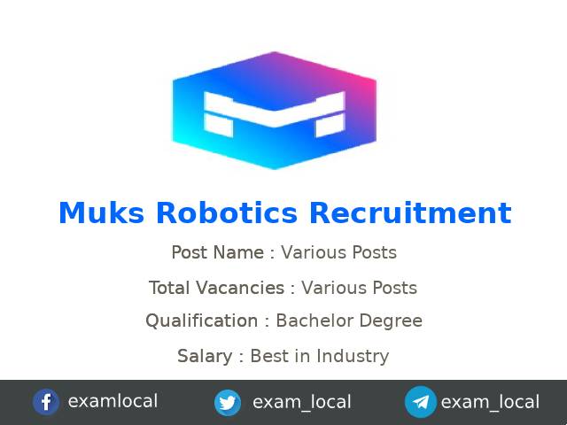 exam_local's tweet card. Muks Robotics Recruitment 2025 - Muks Robotics – The AI Robotics Company is recruiting Various candidates for their Senior Python Developer jobs in Pune,