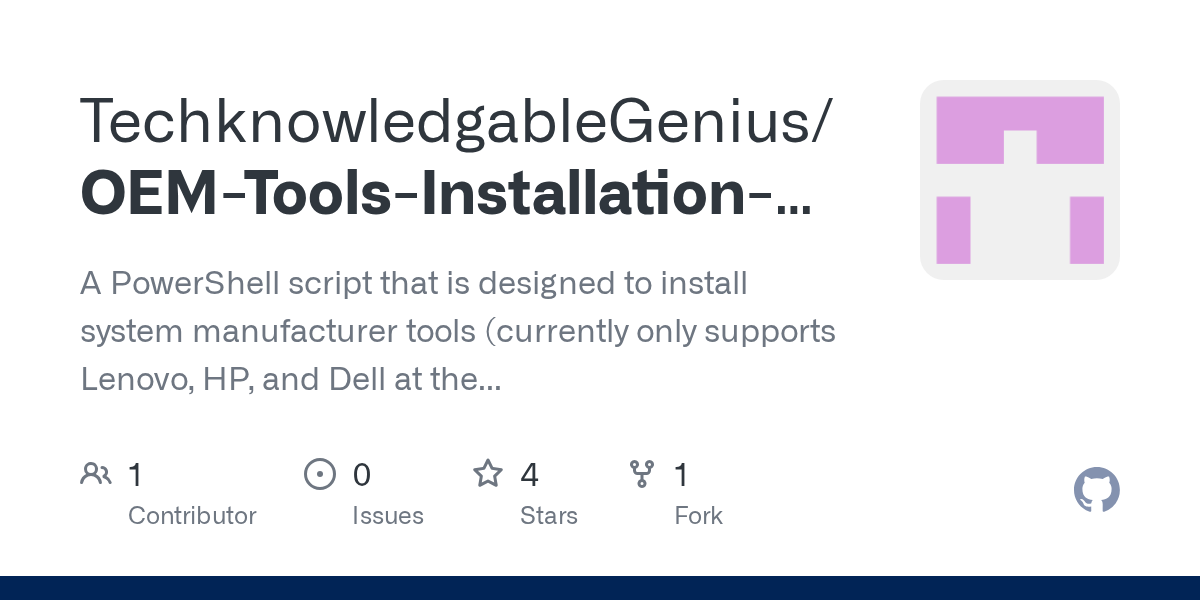 PeachyQueen2000's tweet card. A PowerShell script that is designed to install system manufacturer tools (currently only supports Lenovo, HP, and Dell at the moment). Code developers are highly requested to help improve this scr...