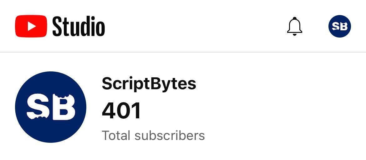 ScriptBytesIO's tweet card. The growth is slow, but its still growth! Excited to hit 400 subs on YouTube today!