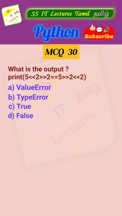 SS_ITLecsTamil's tweet card. Python MCQ 30 - Test Your Skills #python #pythonprogramming #python...