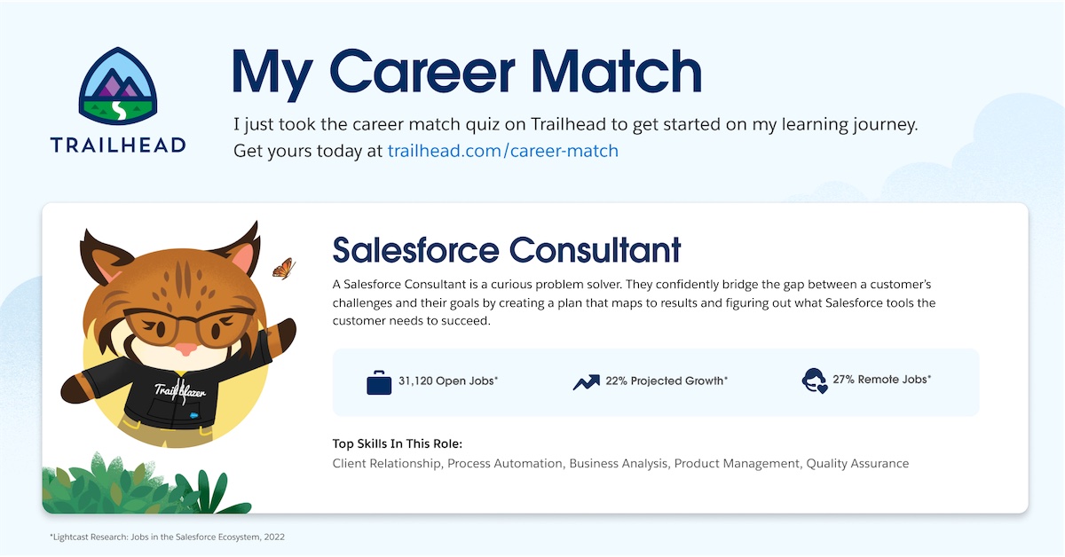 codingpixi's tweet card. Identify your career matches in the Salesforce ecosystem - unlock your path to professional success with @Trailhead! Take the free quiz #TrailblazerCommunity at trailhead.com/career-match