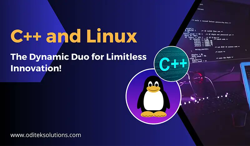 OdiTekSolutions's tweet card. Unlock the potential of C++ development on Linux with OdiTek. Leverage expert developers for optimized code and seamless Linux development.