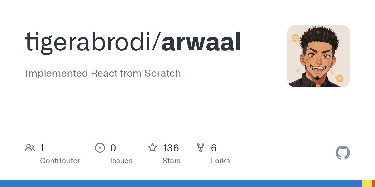 craftzniac's tweet card. Implemented React from Scratch. Contribute to tigerabrodi/arwaal development by creating an account on GitHub.