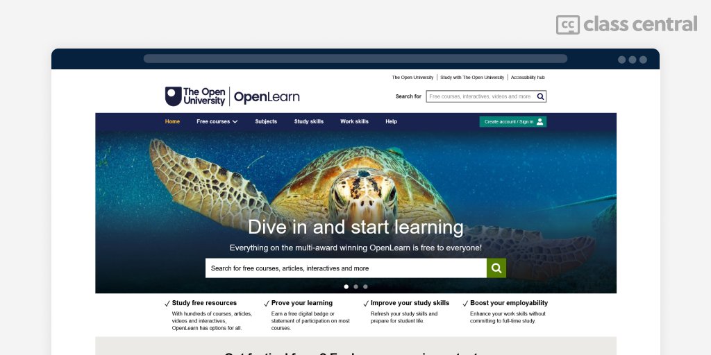 classcentral's tweet card. OpenLearn offers 900+ courses on a wide variety of subjects, and they include free certificates & badges.