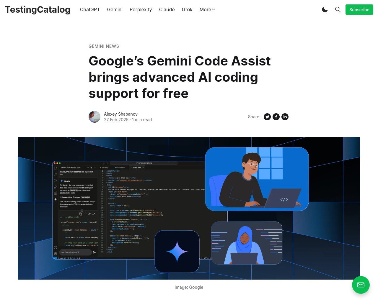 managetech_inc's tweet card. 要約: Gemini Code Assistは、Googleが個人向けに公開した無料のAIコーディングアシスタ