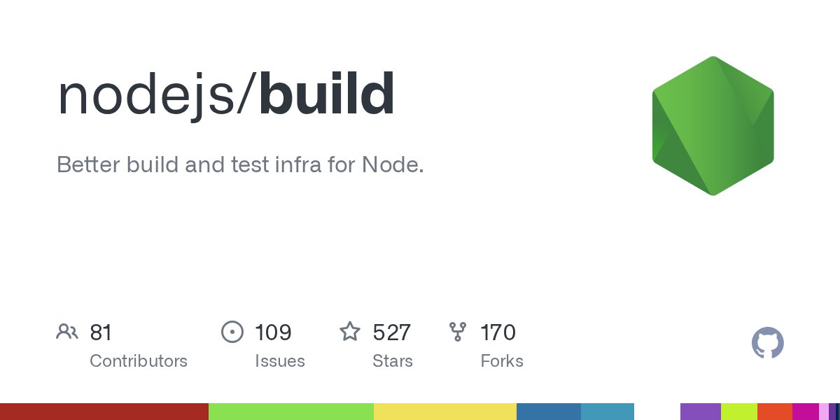 nodejs's tweet card. Better build and test infra for Node. Contribute to nodejs/build development by creating an account on GitHub.