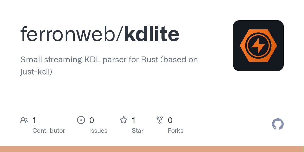 ferron_web's tweet card. Small streaming KDL parser for Rust (based on just-kdl) - ferronweb/kdlite