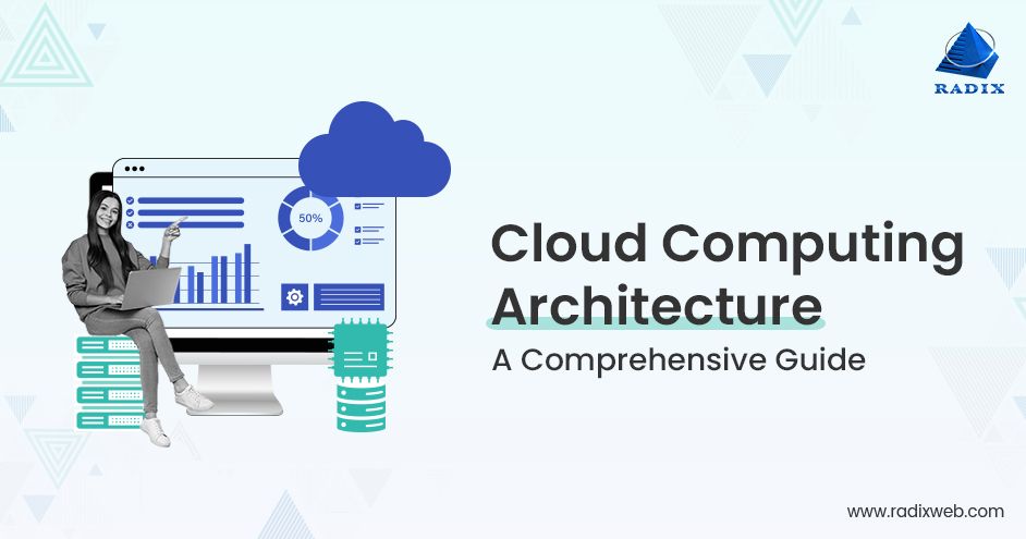 radixweb's tweet card. Explore cloud computing architecture along with its key components, models and significant factors to optimize scalability, security, and performance.