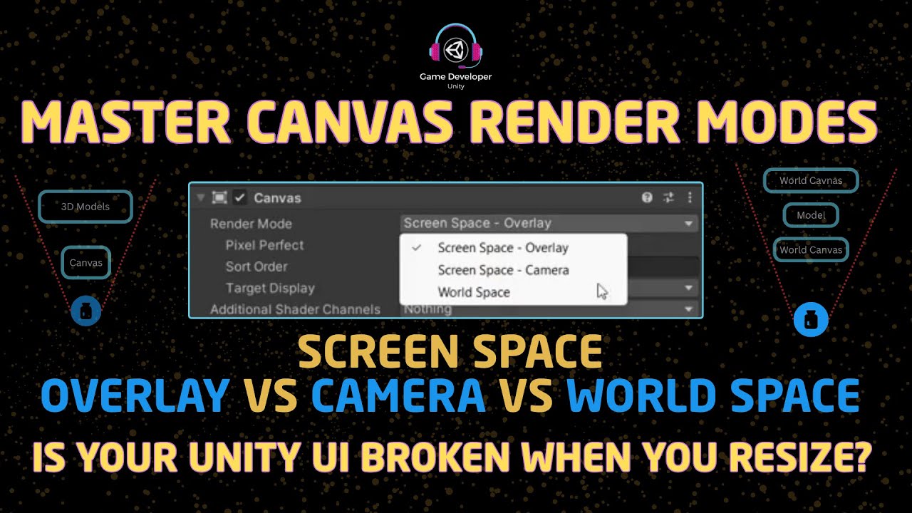 Game_Dev_Unity's tweet card. Master Canvas Render Modes: Is Your Unity UI BROKEN When You Resize?...