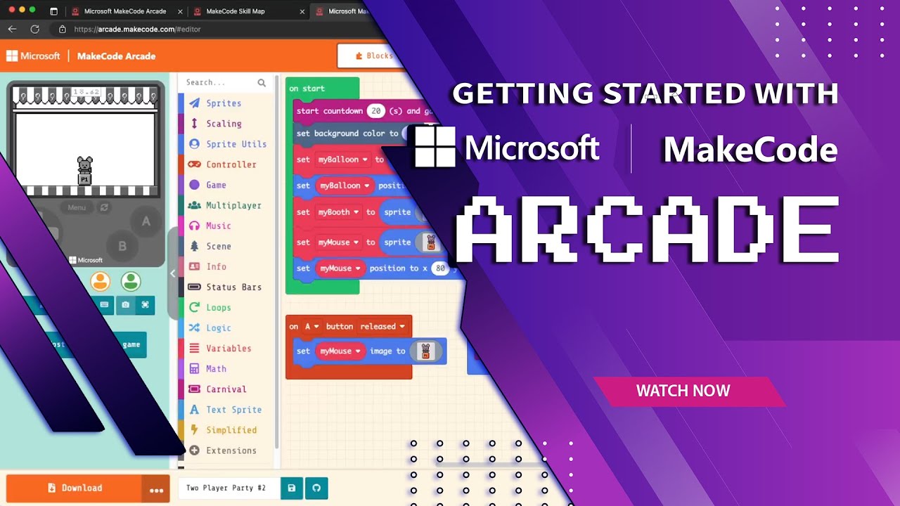 kraekerc's tweet card. Getting Started with Microsoft MakeCode Arcade