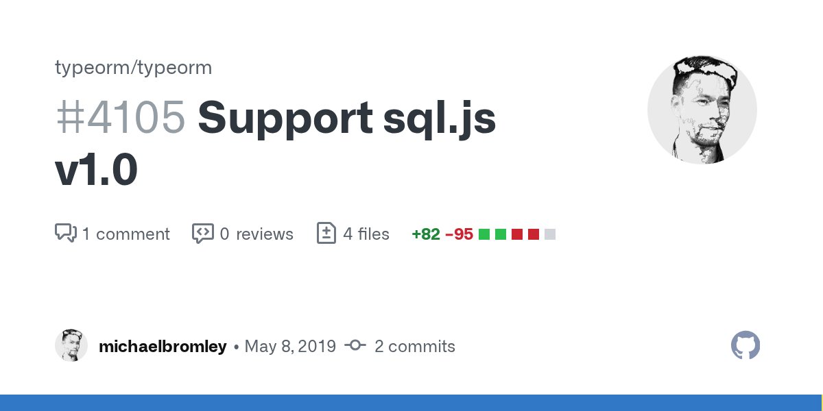 vendure_io's tweet card. Fixes #4104 Updated the devDependency to sql.js ^1.0.0, all sql.js tests passing. Also tested against sql.js ^0.5.0 and all tests still pass.