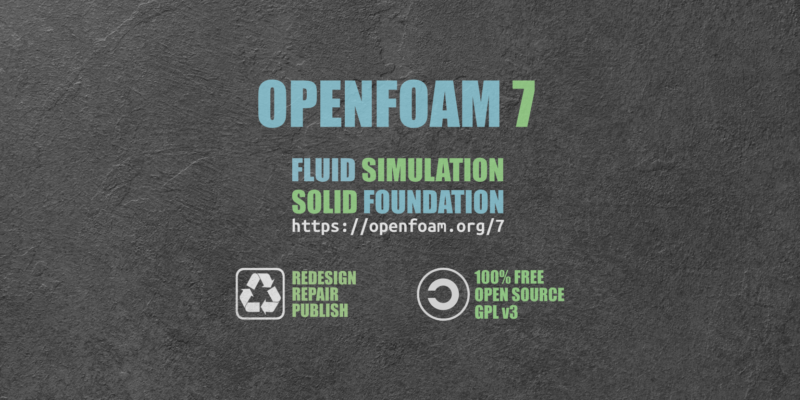 CFDFoundation's tweet card. OpenFOAM version 7 provides new developments for heat transfer, particle tracking, reacting multiphase flows, chemistry/combustion, turbulence, thermophysics, mesh motion, etc #openfoam #cfd