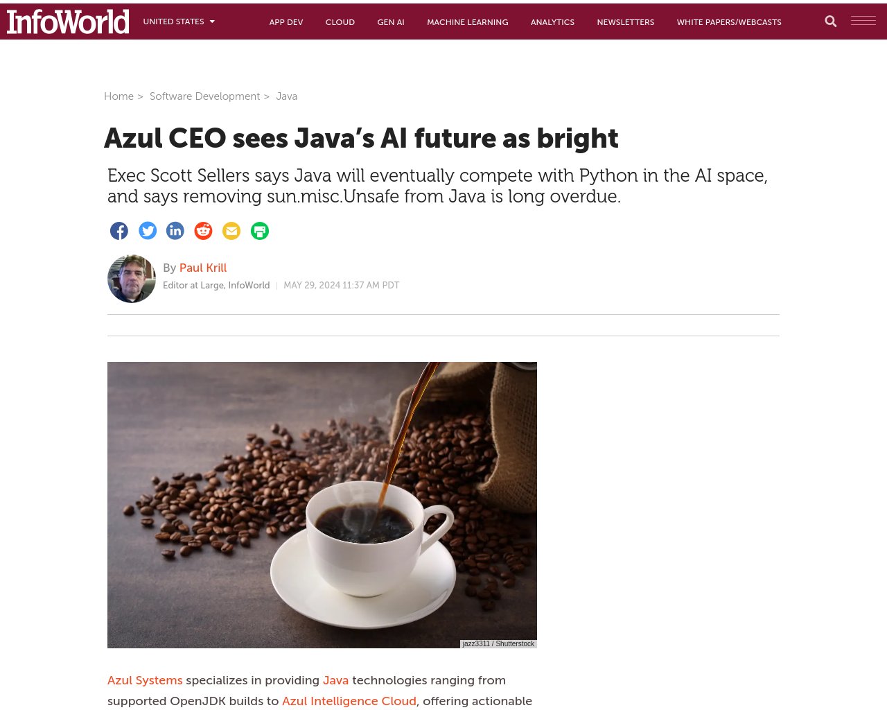 managetech_inc's tweet card. Javaは、AIにおいてPythonよりも人気が低いが、JavaがAIの領域で競争できる可能性があると述べる