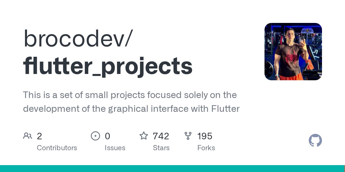 brocodev1's tweet card. This is a set of small projects focused solely on the development of the graphical interface with Flutter - brocodev/flutter_projects