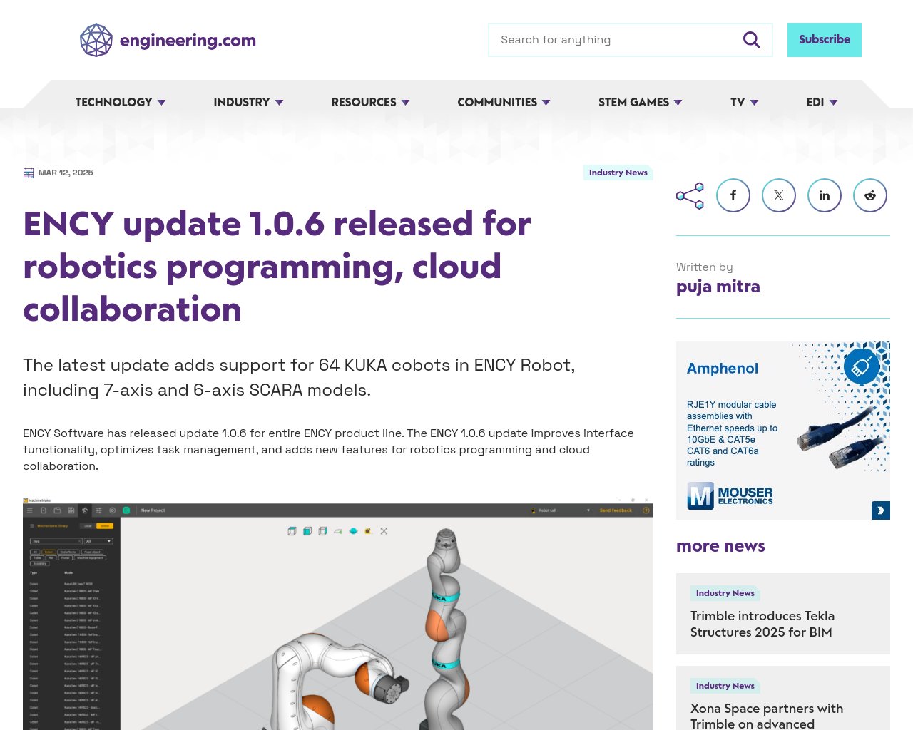 managetech_inc's tweet card. ENCY Robotに64台のKUKA cobotsのサポートを追加 7軸および6軸のSCARAモデルを含む