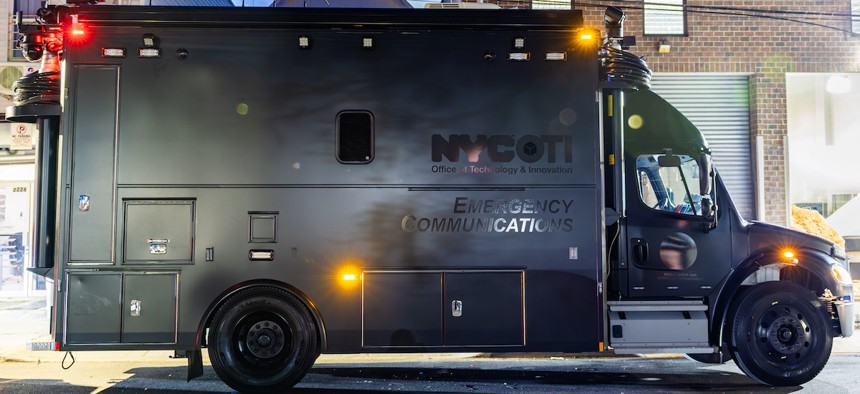 NYCOfficeofTech's tweet card. The vehicle serves as a mobile tech center to improve cross-agency coordination during critical events.