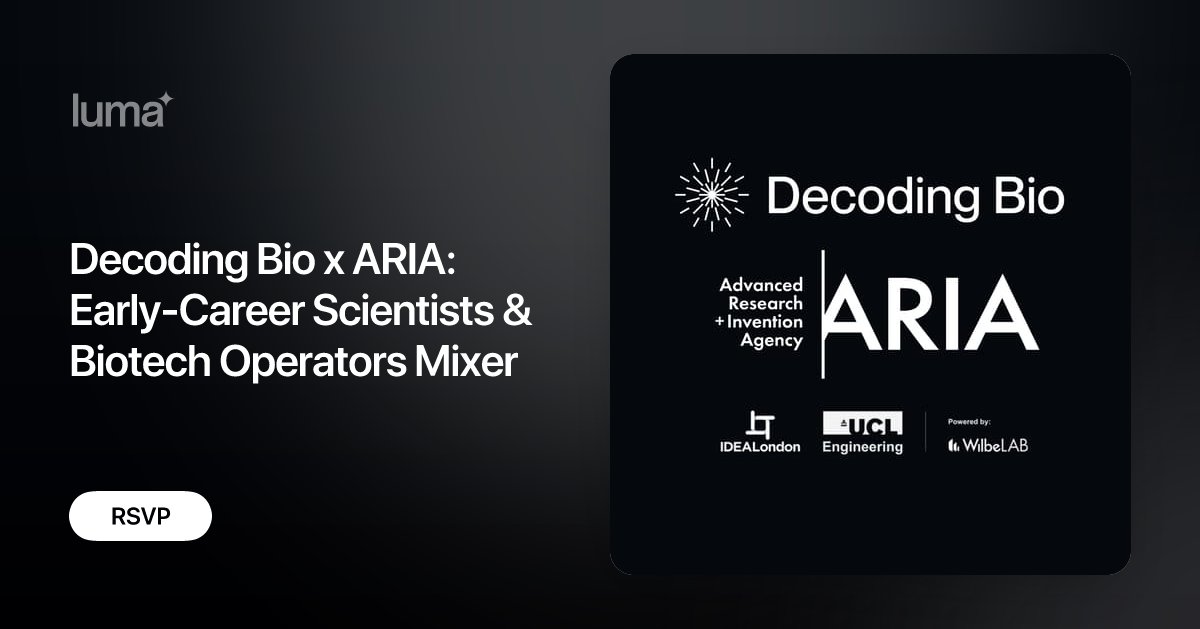 subaita_rahman's tweet card. Join us for an informal evening with 30-40 early-career scientists and biotech operators, hosted by Decoding Bio, ARIA and WilbeLAB. No panels, no pitches-…
