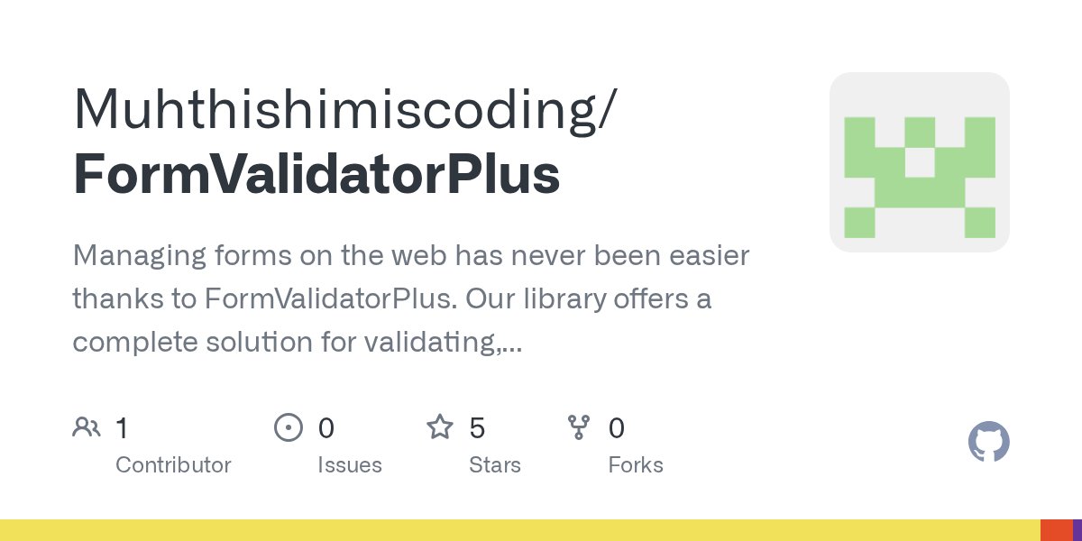 Makethecoder's tweet card. Managing forms on the web has never been easier thanks to FormValidatorPlus. Our library offers a complete solution for validating, handling, and submitting forms of all complexities. From simple c...