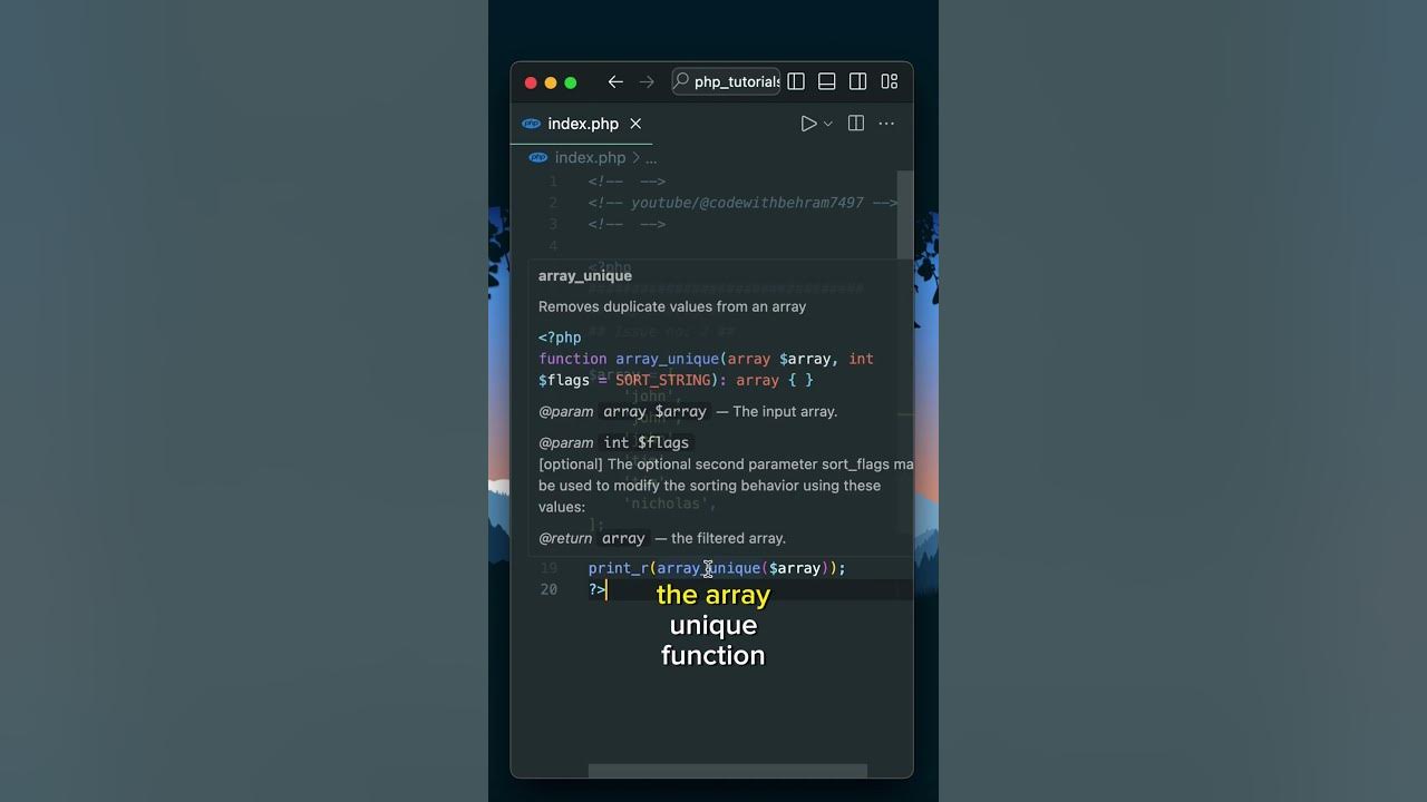 behramkttk's tweet card. The array_unique() function in Php #php #php_tutorial #shorts