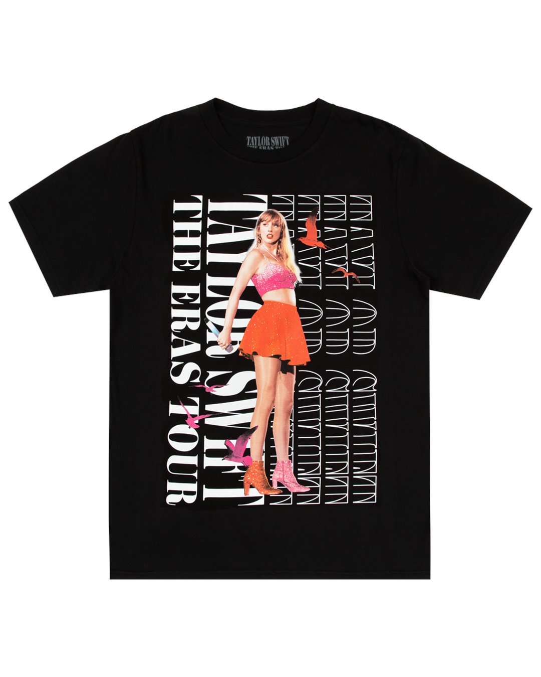 tmwb_overflow's tweet card. Black oversized t-shirt featuring photo of Taylor Swift and “Taylor Swift The Eras Tour” with “Taylor Swift The Eras Tour”, “2023 - 2024”, and tour locations with pink cloud design printed on...