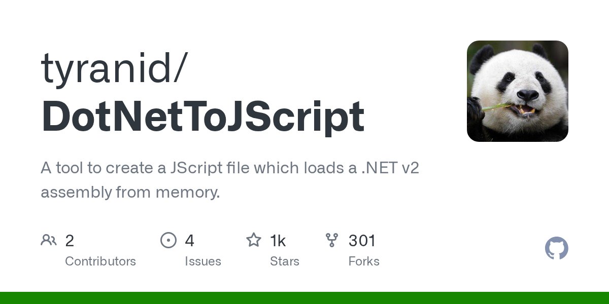 tiraniddo's tweet card. A tool to create a JScript file which loads a .NET v2 assembly from memory. - tyranid/DotNetToJScript