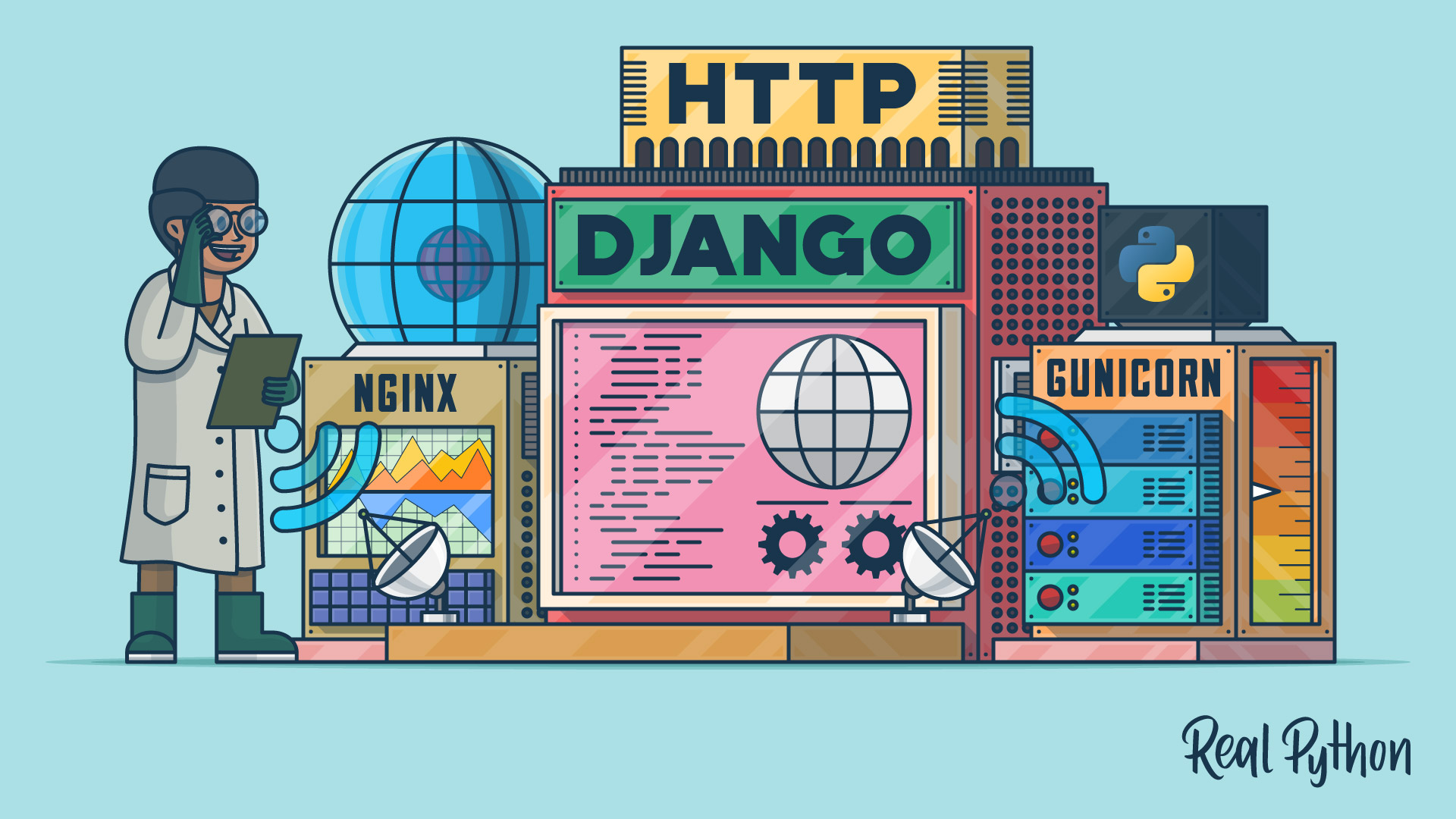 realpython's tweet card. Cloud Environment and Django Setup. In this course, you’ll use Django as the framework at the core of your web app, using it for URL routing, HTML rendering, authentication, administration, and...