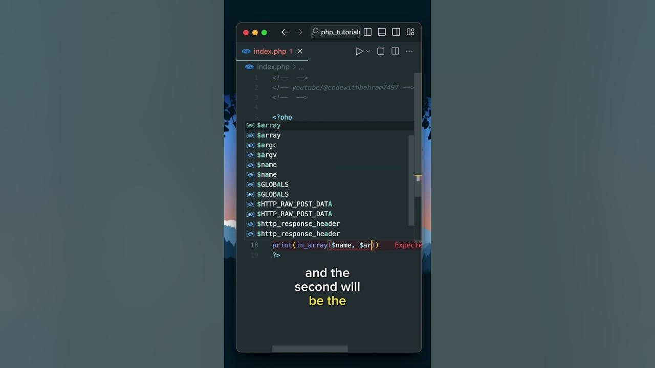 behramkttk's tweet card. The in_array() function in Php. #php #php_tutorial #coding #shorts