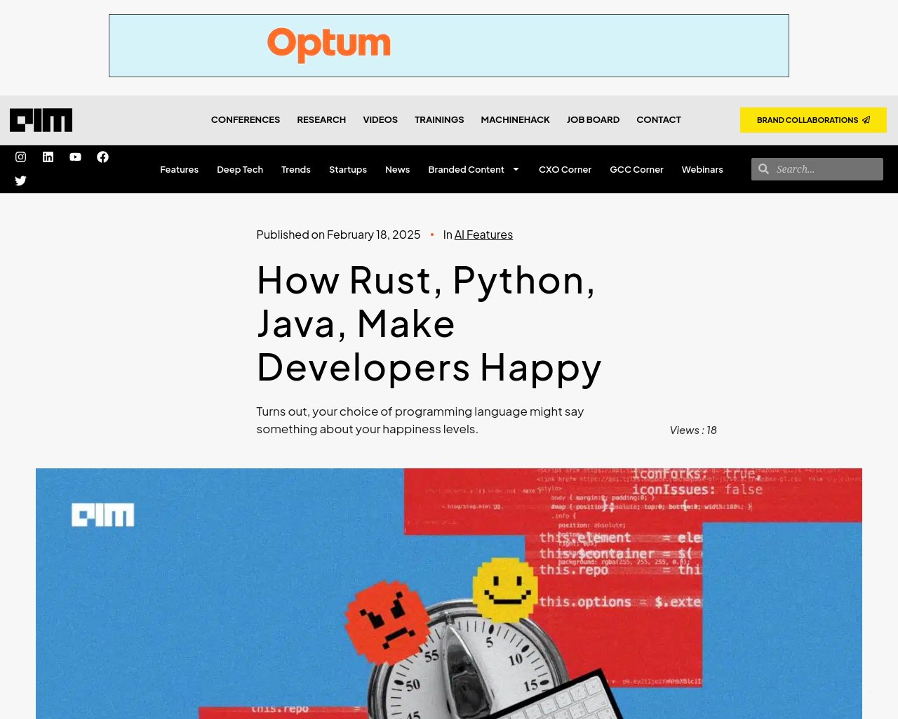 managetech_inc's tweet card. プログラミング言語の選択は幸福度に影響する可能性がある Python愛好者やRust愛好者など、それぞれの好み