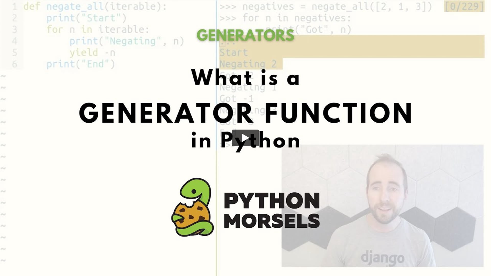 PythonMorsels's tweet card. When you call a generator function it doesn't actually run the function; instead it returns a generator object.