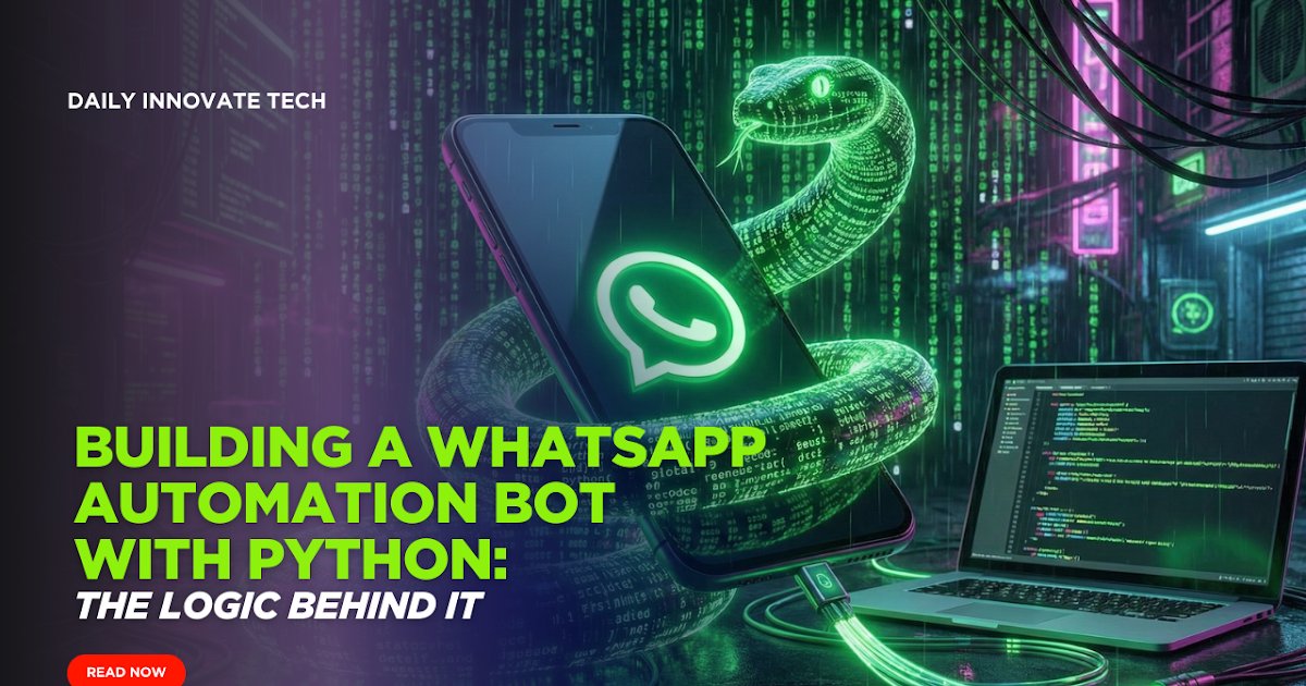 daily_innovate's tweet card. Want to automate WhatsApp messages? Learn the Python logic using Selenium to build a simple message sender. We cover loop handling and debugging