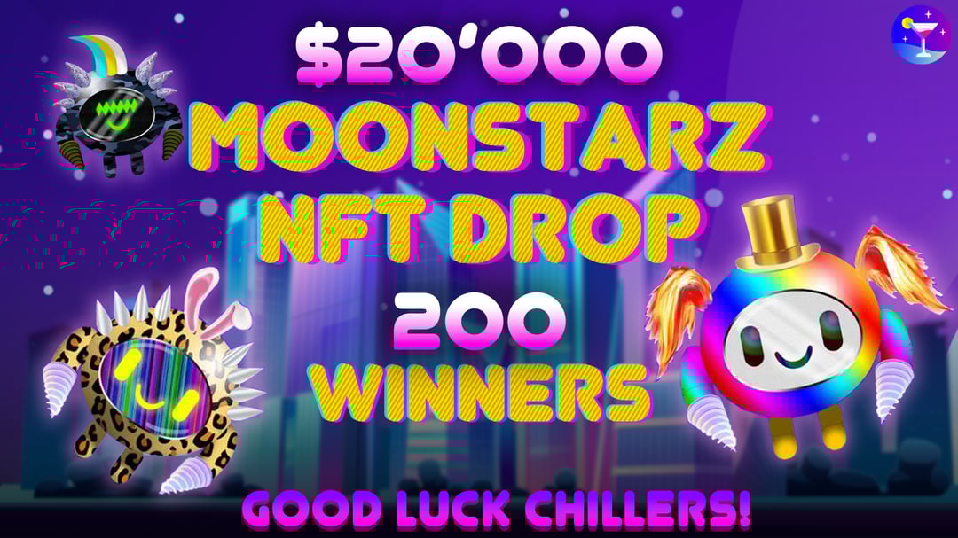 chillville_co's tweet card. 🔥 Welcome to the Moonstarz giveaway 🔥 🏆 PRIZES 🏆 🏆200 MoonStarz valued at $100 each 🏆 🎉 HOW TO PARTICIPATE 🎉 ☑️ Follow @chillville_co on Twitter ☑️ Like, Retweet & Comment on the giveaway...