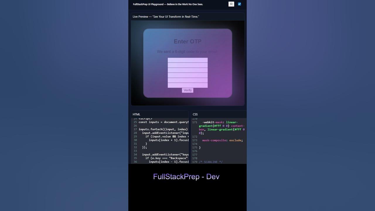 FullstackprepD's tweet card. Old vs Ultra Premium OTP + Login UI Transformation 🔥 (Neon Glassmo...